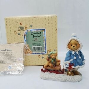 NEW Cherished Teddy Figurine MARY Pulling Sled NIB MINT BEAR WINTER snow Holiday